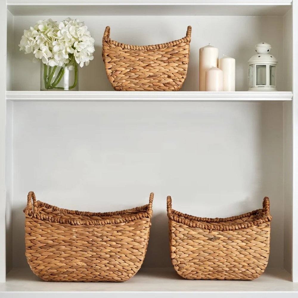 Bay Isle Home 3 Piece Water Hyacinth Storage Basket Set, Brown